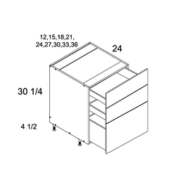 Palermo Gloss White Three Drawer Base Cabinet 12" x 34-1/2" x 24"