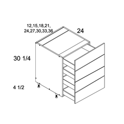 Palermo Gloss White Four Drawer Base Cabinet 12" x 34-1/2" x 24"