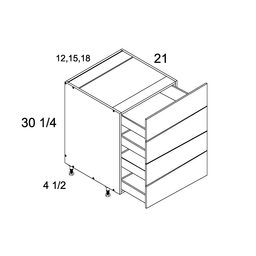 Palermo Gloss White Four Drawer Vanity Base Cabinet 12" x 34-1/2" x 21"