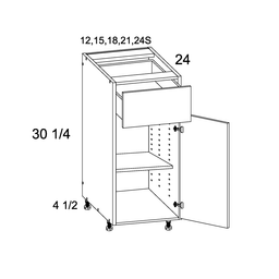 Palermo Gloss White Single Door Single Drawer Base Cabinet 12" x 34-1/2" x 24"