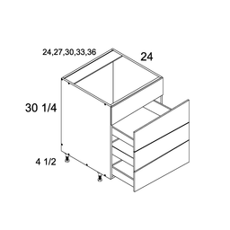 Palermo Gloss White Three Drawer with One False Front Range Base 24" x 34-1/2" x 24"