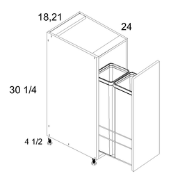 Palermo Gloss White Full Height Door Base with Double Trashcan Pullout 18" x 34-1/2" x 24"