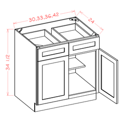 Shaker Double Door Double Drawer Bases, 33"