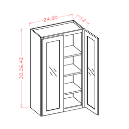 Shaker Wall Cabinet with Double Glass Door, 24" x 30"