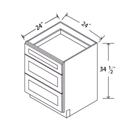 In-Stock Shaker White Three Drawer Base, 24"