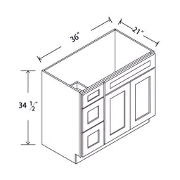 In-Stock Shaker White Vanity Base 2 Drawers (Left), 36"
