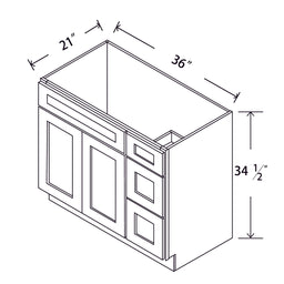 In-Stock Shaker White Vanity Base 2 Drawers (Right), 36"