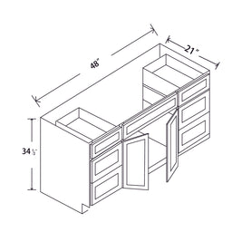 In-Stock Shaker White Vanity Base 6 Drawer Combo, 48"