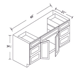 In-Stock Shaker White Vanity Base 6 Drawer Combo, 60"