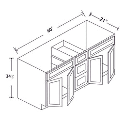 In-Stock Shaker White Vanity Base Three Drawer, 60"