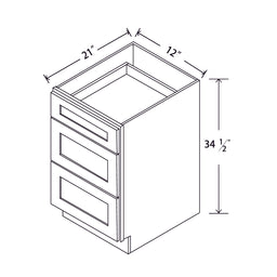 In-Stock Shaker White Vanity Drawer Base, 12"