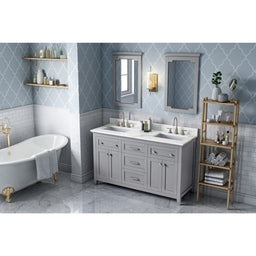 60" Grey Chatham Vanity, double bowl, Calacatta Vienna Quartz Vanity Top, two undermount rectangle bowls