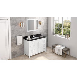 48" White Cade Vanity, Black Granite Vanity Top, undermount rectangle bowl