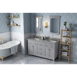 60" Grey Chatham Vanity, double bowl, Steel Grey Cultured Marble Vanity Top, two undermount rectangle bowls