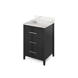 24" Black Katara Vanity, Calacatta Vienna Quartz Vanity Top, undermount rectangle bowl