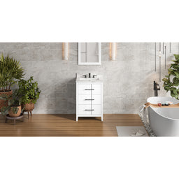 24" White Katara Vanity, Calacatta Vienna Quartz Vanity Top, undermount rectangle bowl