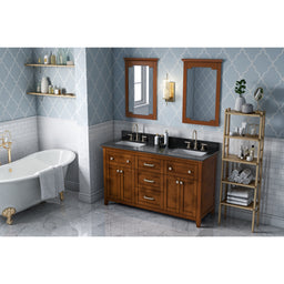 60" Chocolate Chatham Vanity, double bowl, Black Granite Vanity Top, two undermount rectangle bowls