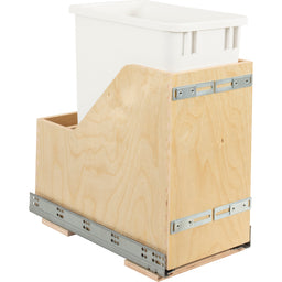 Single 35 Quart Wood Bottom-Mount Soft-close Vanity Trashcan Rollout for Door Mounting, Includes One White Can