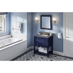 30" Hale Blue Adler Vanity, Steel Grey Cultured Marble Vanity Top, undermount rectangle bowl