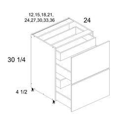 Palermo Gloss White Two Drawer with Two Inner Drawer Base Cabinet 12" x 34-1/2" x 24"