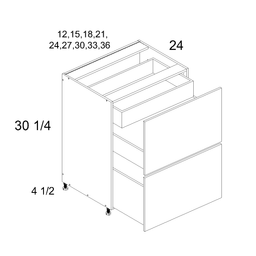 Palermo Gloss White Two Drawer with One Inner Drawer Base Cabinet 12" x 34-1/2" x 24"