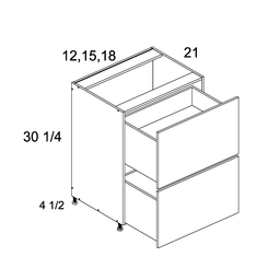 Palermo Gloss White  Two Drawer Vanity Base Cabinet 12" x 34-1/2" x 21"