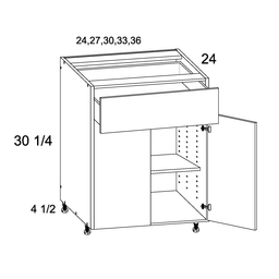 Palermo Gloss White Double Door Single Drawer Base Cabinet 24" x 34-1/2" x 24"