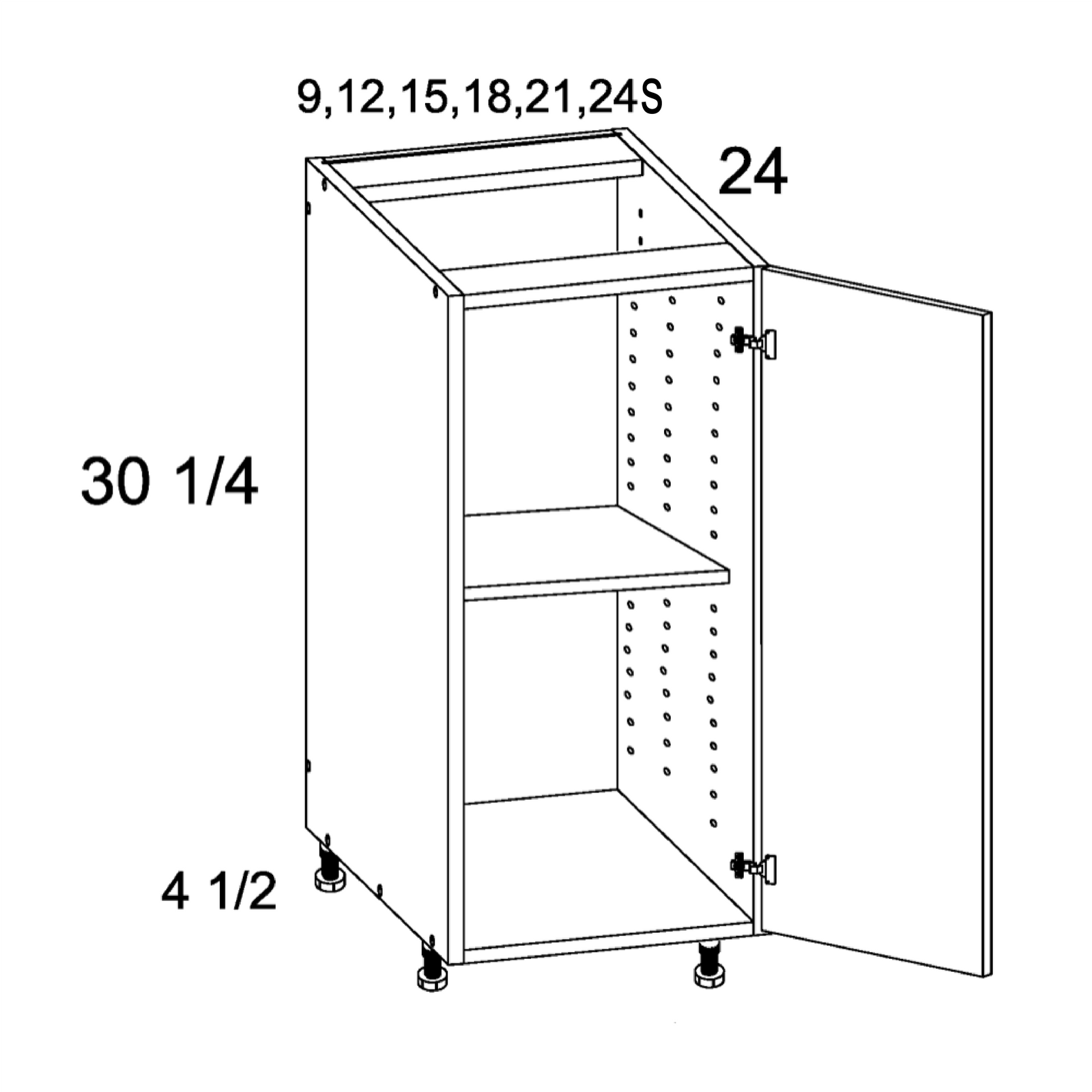 Palermo Gloss White Full Height Door Base Cabinet 21" x 34-1/2" x 24"