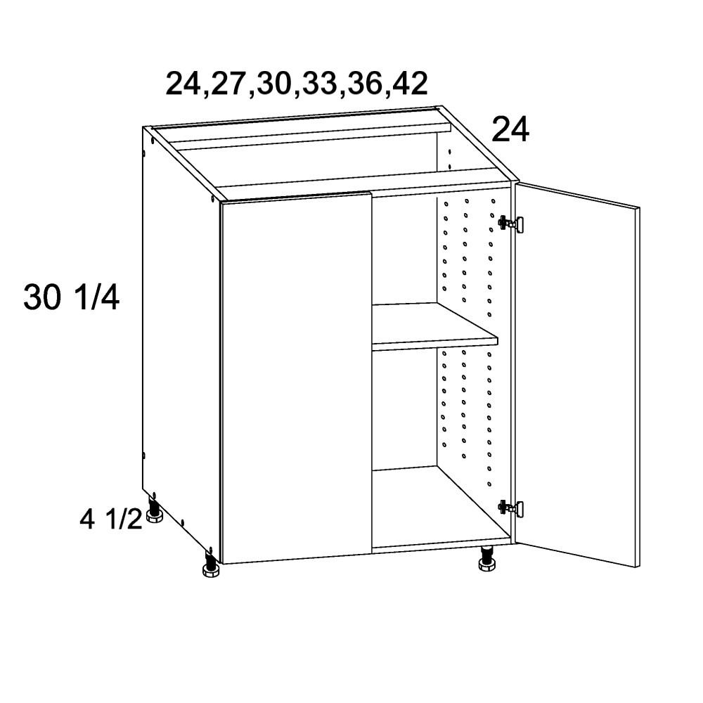 Palermo Gloss White Full Height Door Base Cabinet 24" x 34-1/2" x 24"