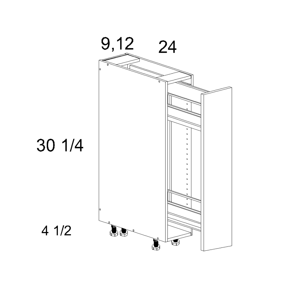Palermo Gloss White Base Cabinet with Left Tray Pullout 12" 34-1/2" x 24"