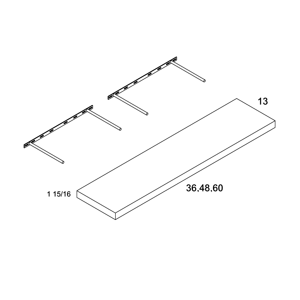 Palermo Gloss White Floating Shelf 36" x 1-15/16" x 13"