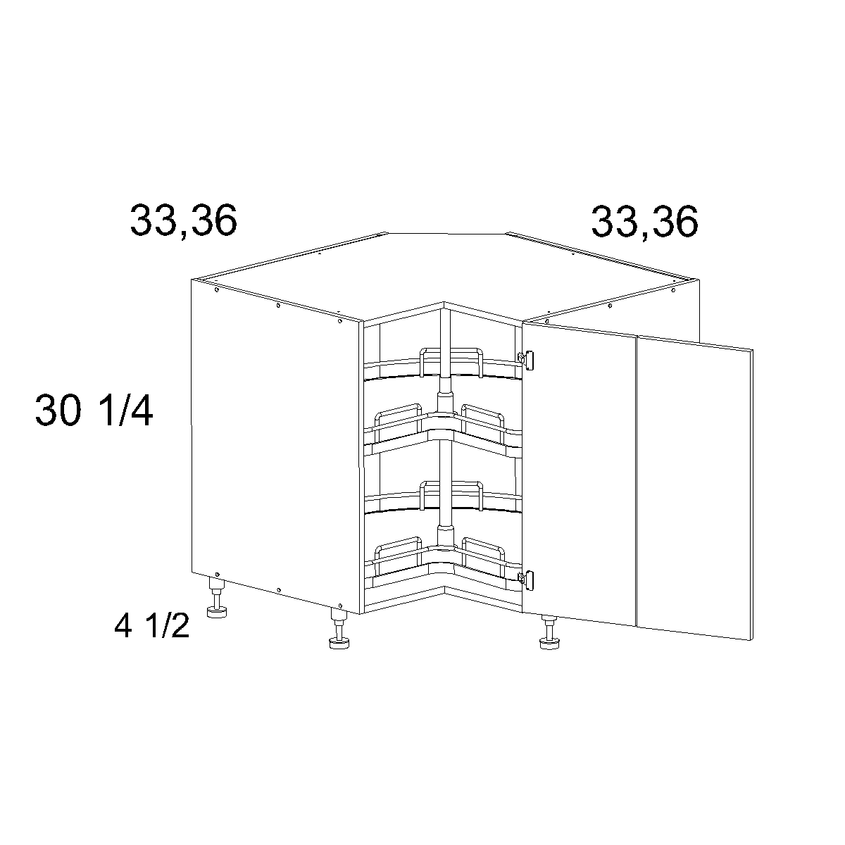 Palermo Gloss White Base Easy Reach with Two Lazy Susan Basket Trays 33" x 34-1/2" x 24"