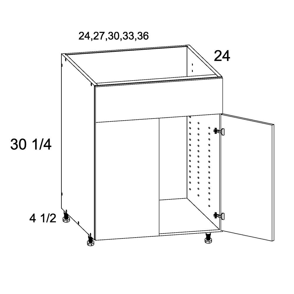 Palermo Gloss White Sink Base Cabinet with False Drawer Front 24" x 34-1/2" x 24"
