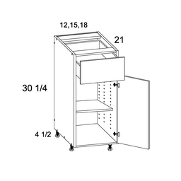 Palermo Gloss White One Door One Drawer Vanity Base Cabinet 12" x 34-1/2" x 21"
