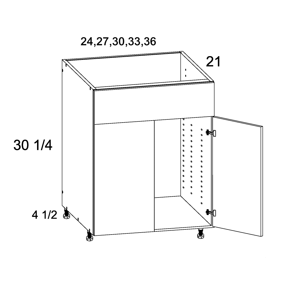 Palermo Gloss White Two Door One False Drawer Front Vanity Sink Base Cabinet 24" x 34-1/2" x 21"