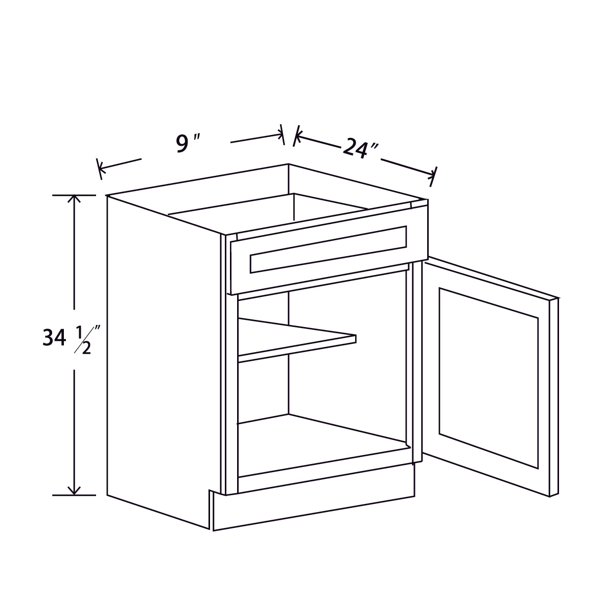 In-Stock Shaker White Single Door Base, 9"