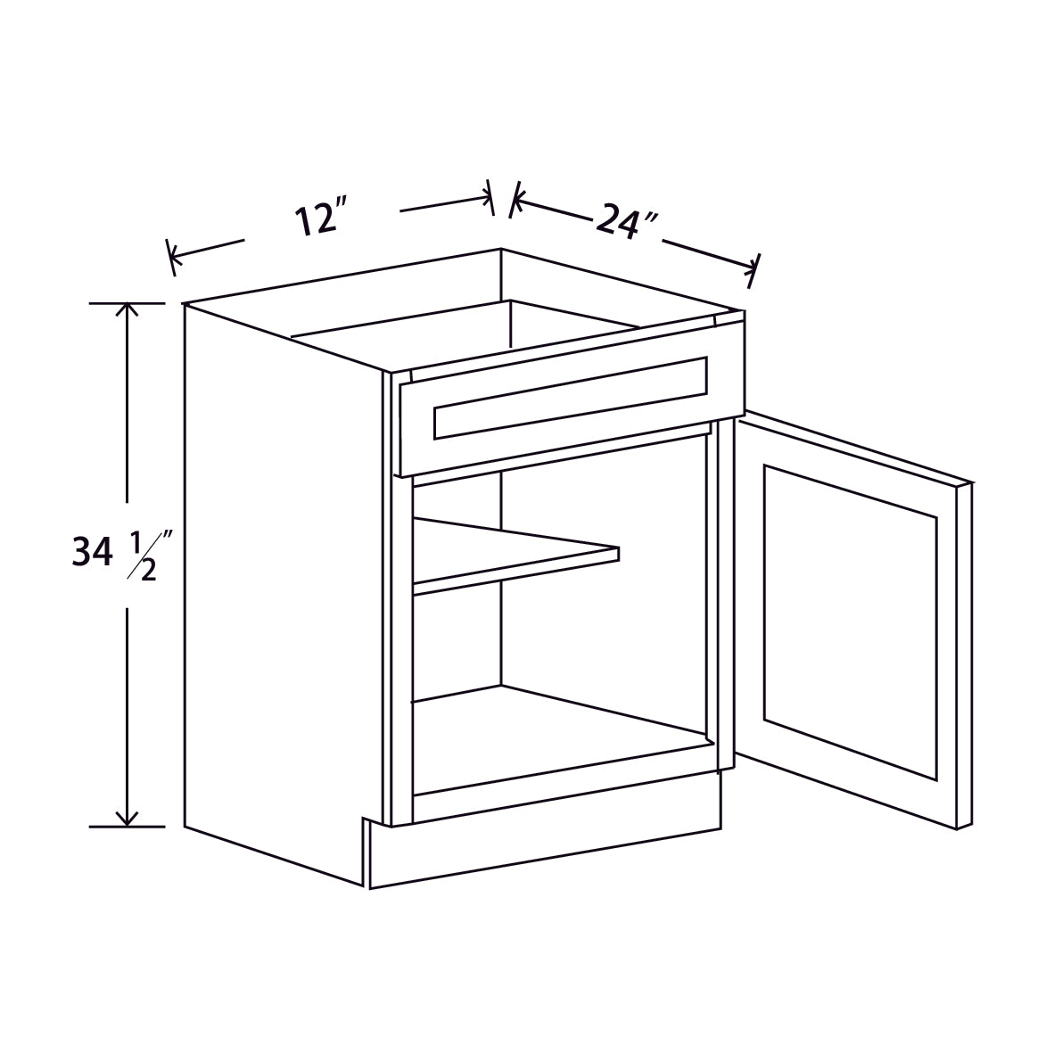 In-Stock Shaker White Single Door Base, 12"
