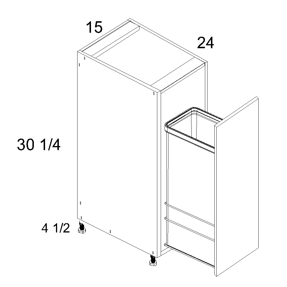 Palermo Gloss White Full Height Door Base with Single Trashcan Pullout 15" x 34-1/2" x 24"