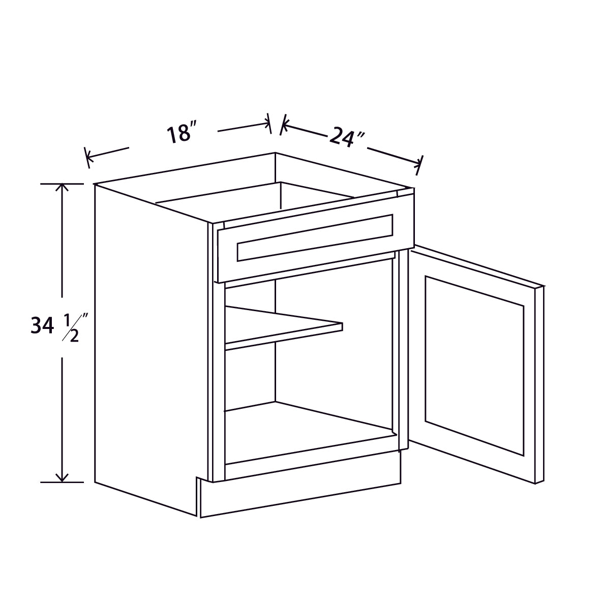 In-Stock Shaker White Single Door Base, 18"