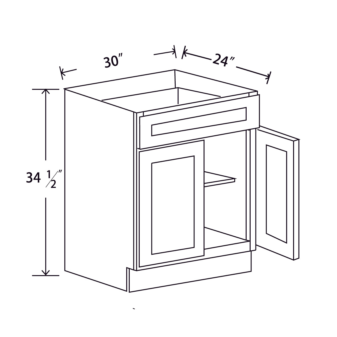 In-Stock Shaker White Two Door Base, 30"