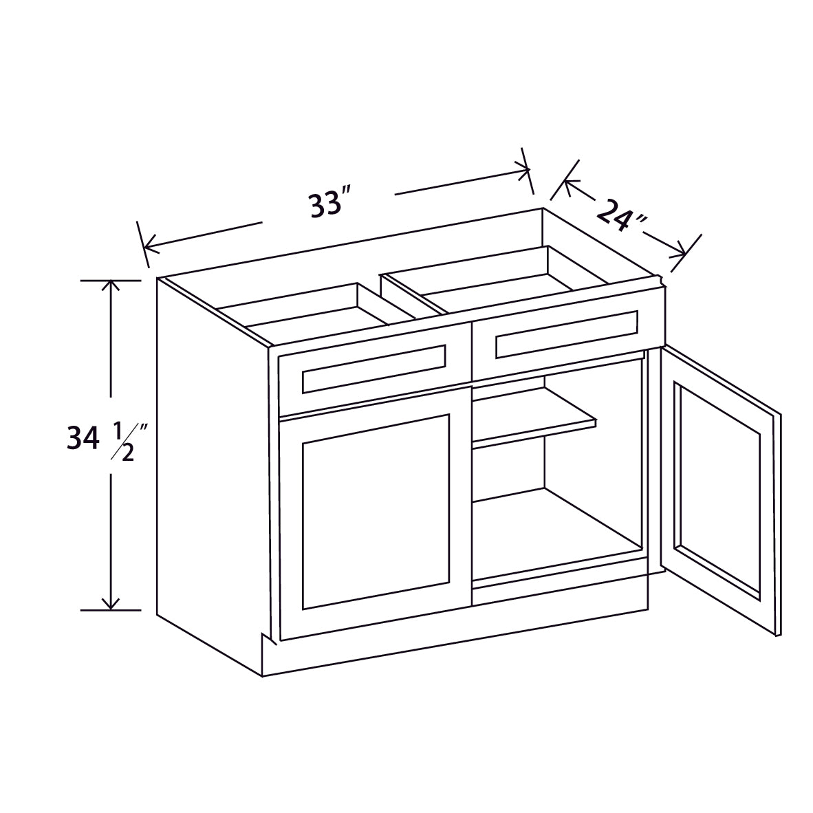 In-Stock Shaker White Two Door Base, 33"