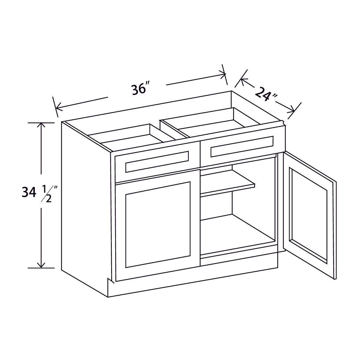 In-Stock Shaker White Two Door Base, 36"