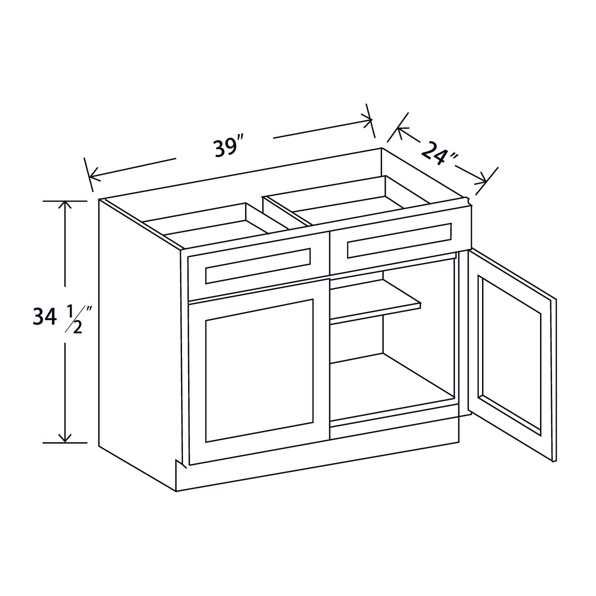 In-Stock Shaker White Two Door Two Drawer Base, 39"