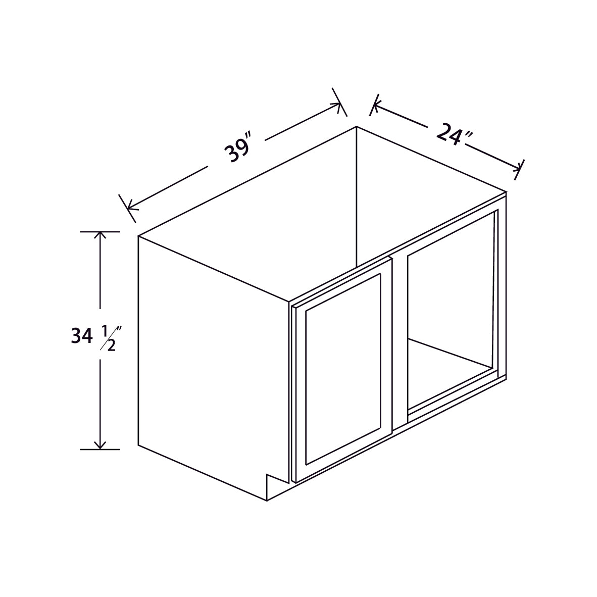 In-Stock Shaker White Blind Base Full Height Door Corner (Right), 39"