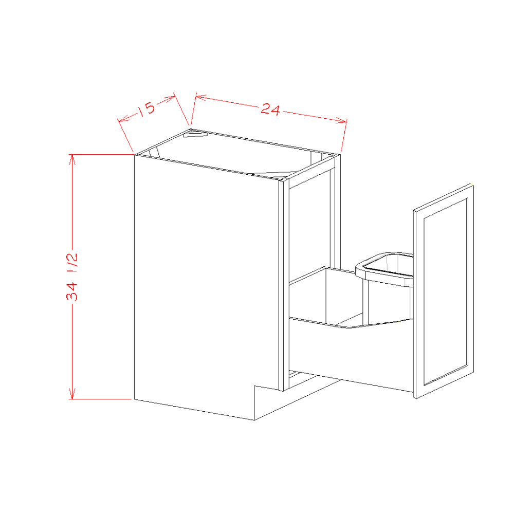Shaker Trash Can Full Height Pullout Base Kit, 15"