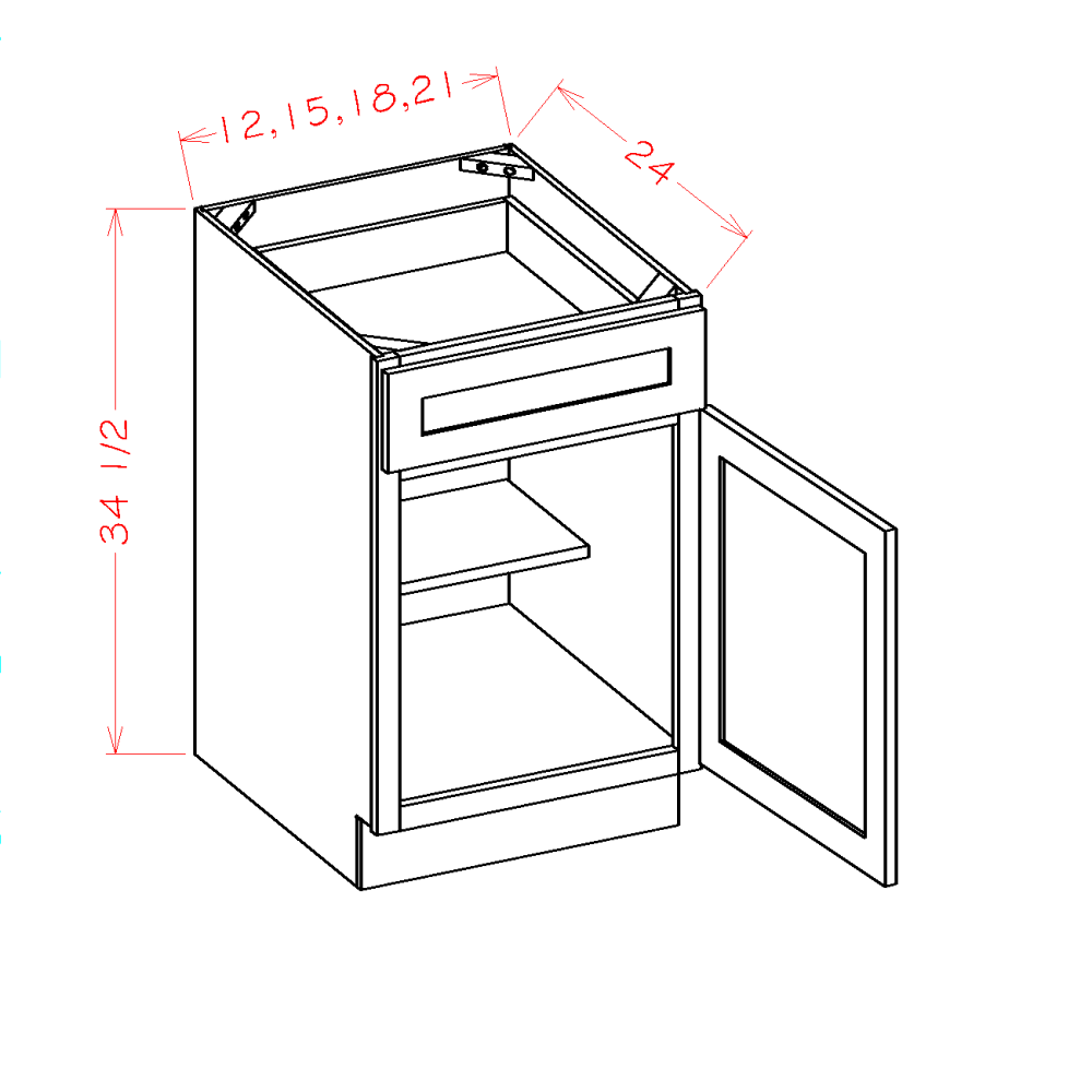 Edgeline Single Door Single Drawer Base Cabinet, 12"