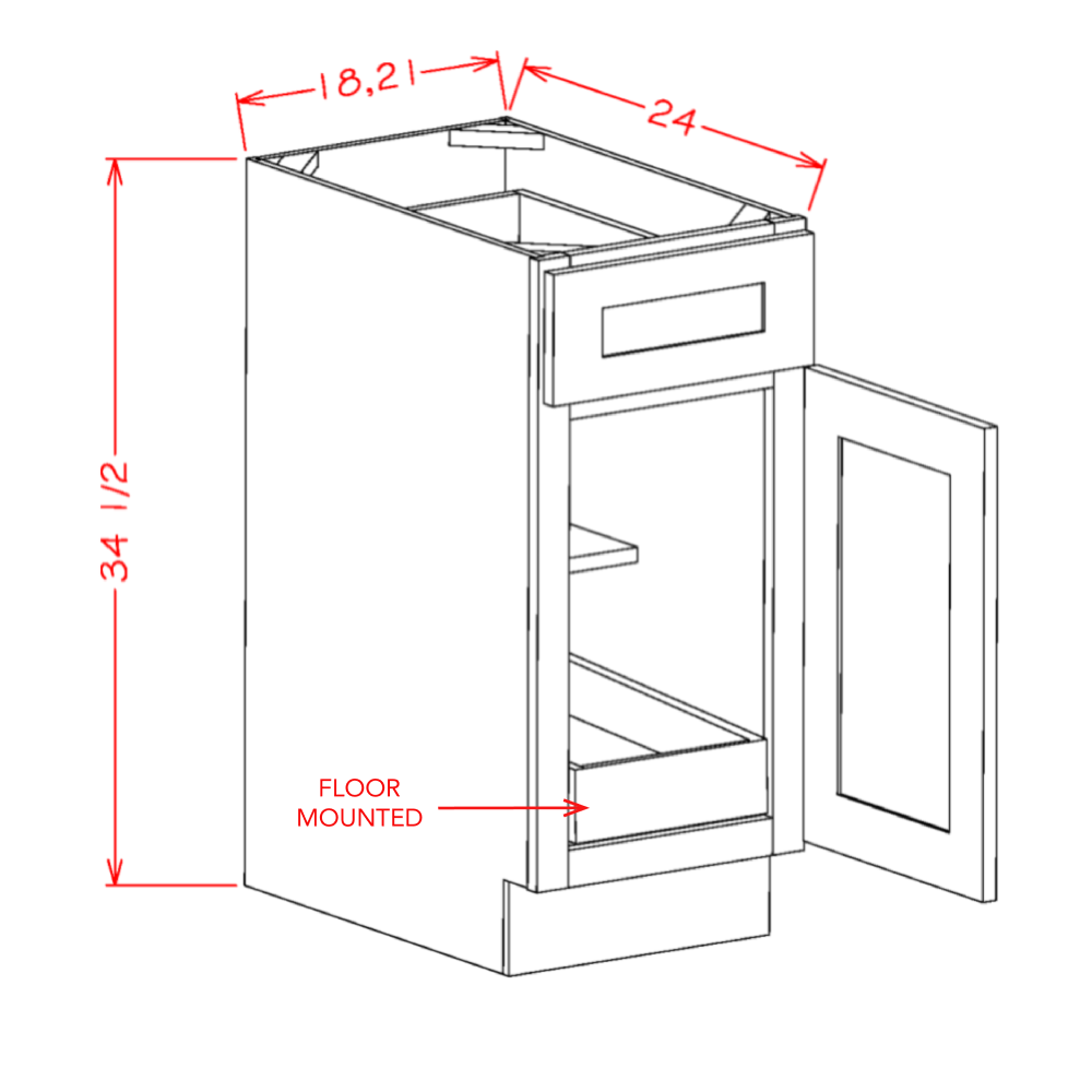 Shaker Single Rollout Shelf Base Kit, 18"