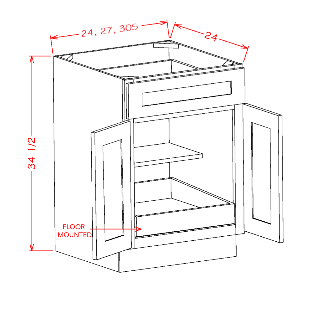 Shaker Single Rollout Shelf Base Kit, 24"