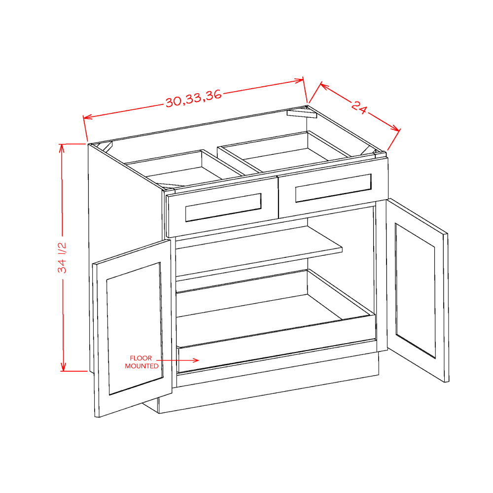 Shaker Single Rollout Shelf Base Kit, 36"