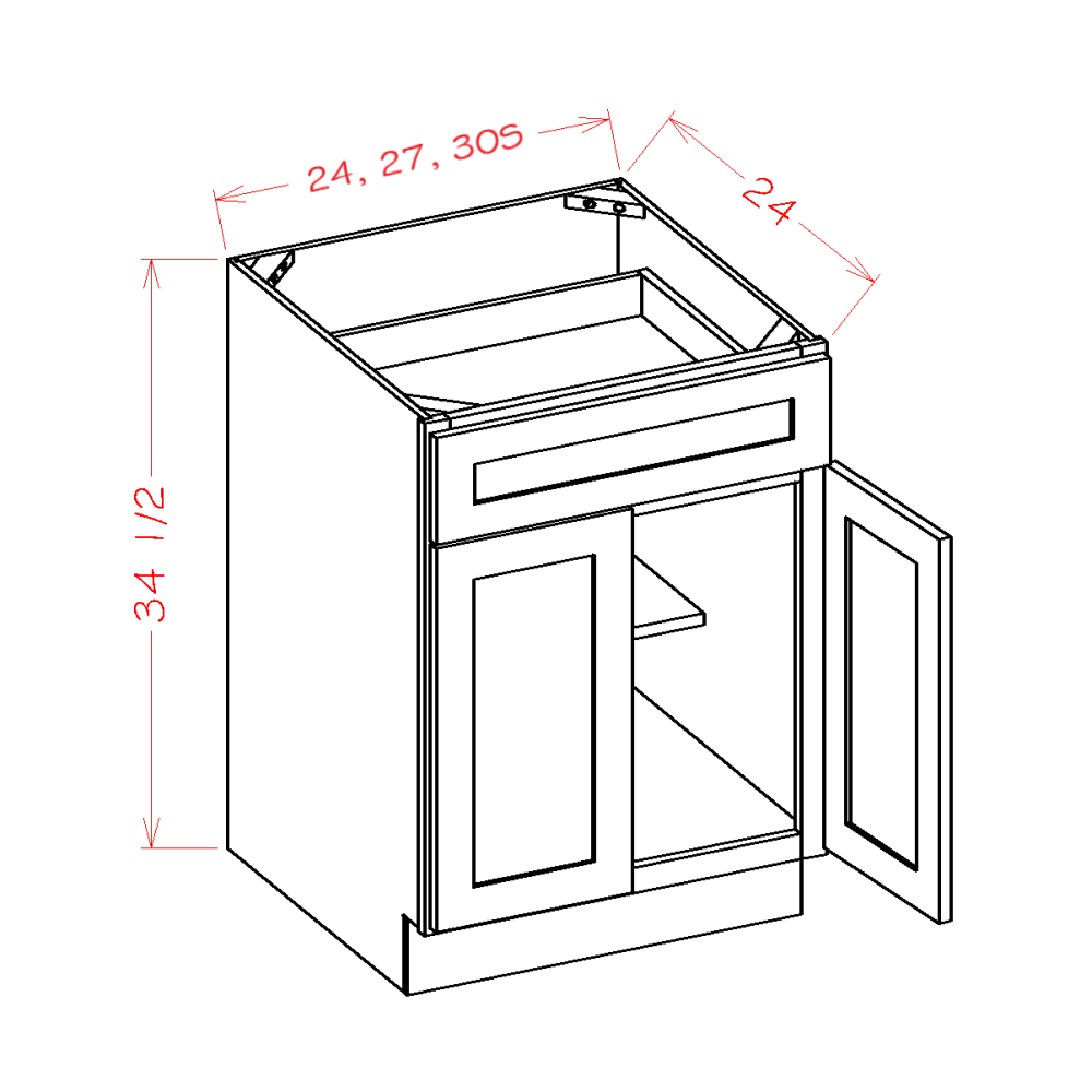 Edgeline Double Door Single Drawer Base, 24"